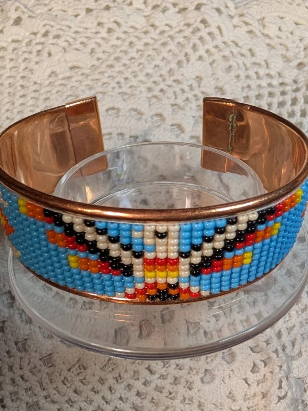 Native Southwest Style Beaded Eagle Pure Copper Bracelet Cuff - Picture 4 of 4